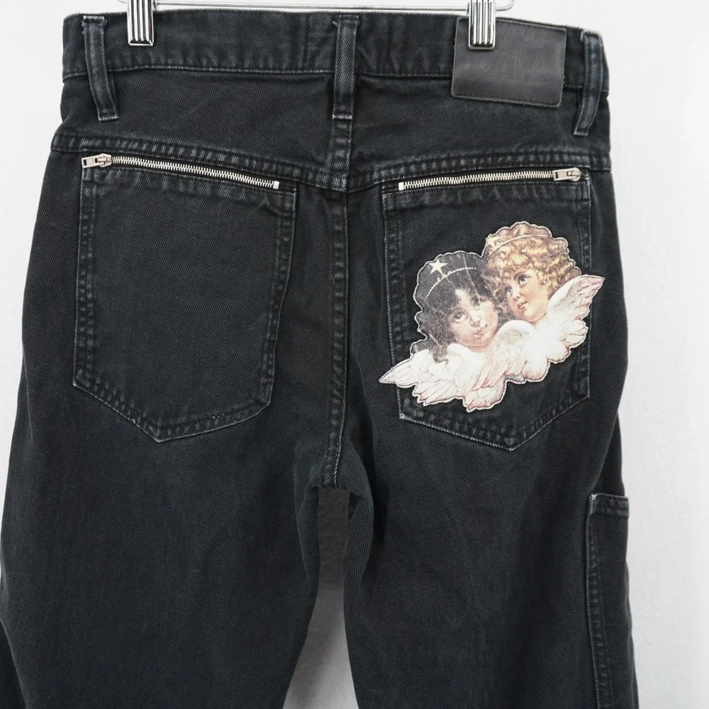 Fiorucci Safety Jeans Black Angel Patch Carpenter Jeans Made in Italy‎ 30x25